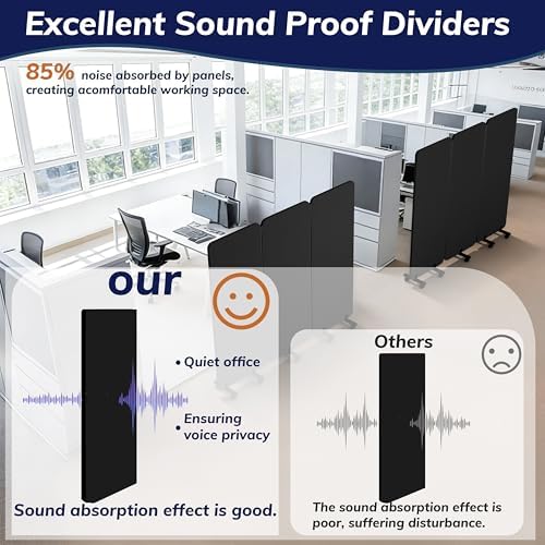 3 Panel Foldable Office Partitions, Mobile Cubicle Wall with Wheels - Image 5