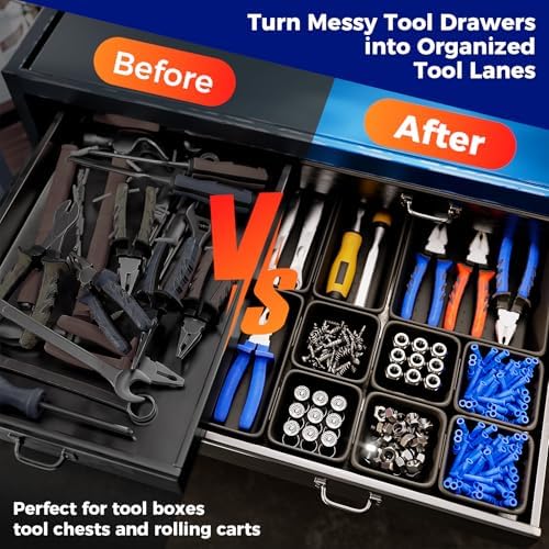 6 Large Tool Box Organizer Trays with EVA Non-Slip Pads, L-Size Desk Drawer Organizer Bins for Garage Tools, Toolbox Storage Trays for Rolling Tool Chest, Desk, Kitchen and Cabinet (L_6PCS_Black) - Image 3
