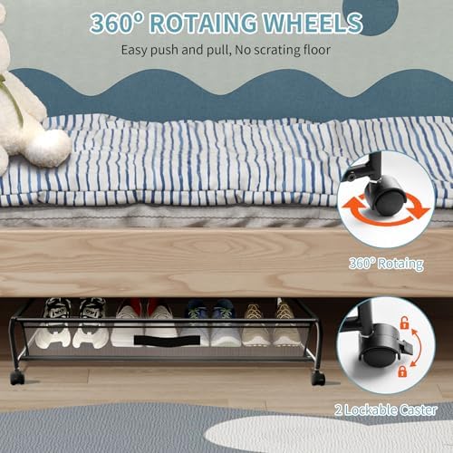 Under Bed Shoe Storage with Wheels, Space Saving Shoe Organizer with Sturdy Metal Frame & Breathable Mesh, Suitable Under the Bed, Sofa and Desk, 2 Packs - Image 4