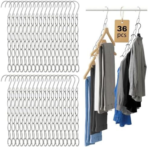 36 Pack Clothing Chain Hanger Collapsible Metal Closet Organizer Space Saving Hangers for Clothes with 7 Holes Apartment College Dorm Room Essentials,Cascading Hanger for Home,Travel,Cruise Ships,RVs by VZZNN