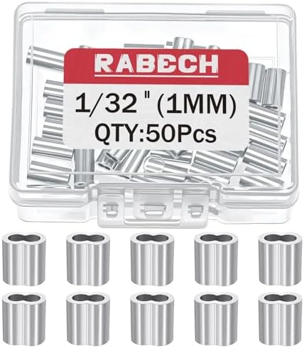 1/32 Inch Aluminum Crimping Loop Sleeve 1/32" 1MM Cable Ferrules Crimp Loops Sleeves for Wire Rope (Pack of 50Pcs) by RABECH