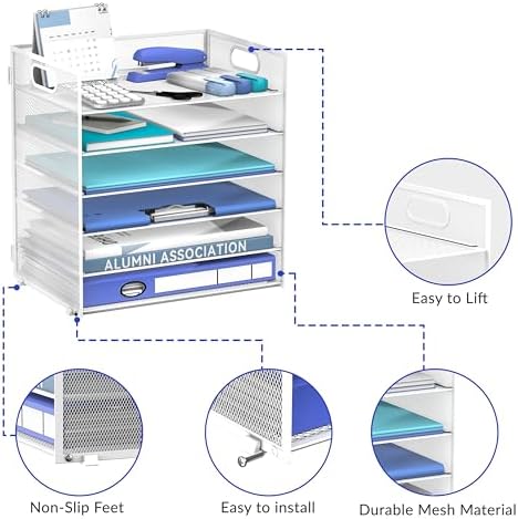 Daltack 6-Tier Paper Organizer for Desk with Handle, White - Image 4