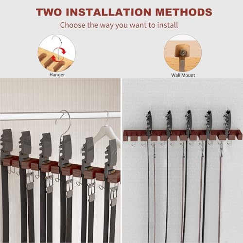 Cuipingoo Belt Hanger for Closet Max 42 Belts, 12+11 Storage (Walnut Wood) - Image 3