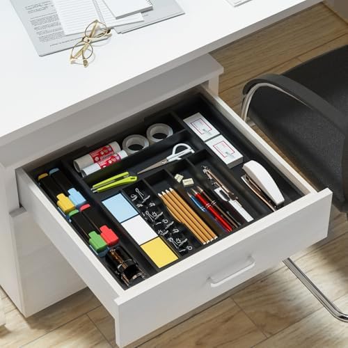 Utensil Organizer Silverware Drawer Organizer - Bamboo Expandable Cutlery Tray with Dividers for Utensil Holder Office Storage Makeup Desk Drawer Tool Organization W13.5"-19.5" x L17.5" x H2.5"(Black) - Image 6