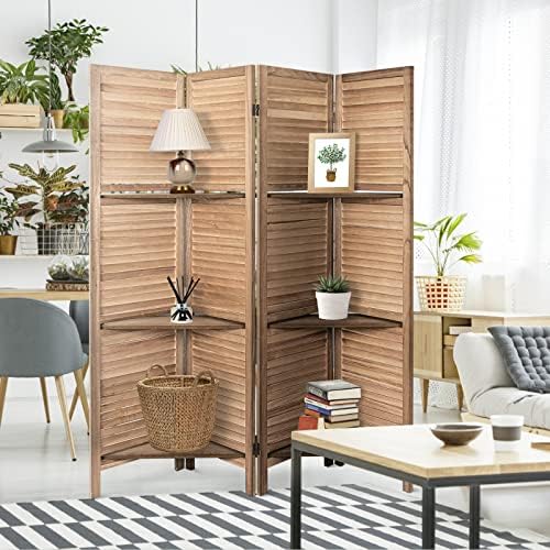 Room Divider with Shelves Freestanding Wood Room Partition Divider - Image 5