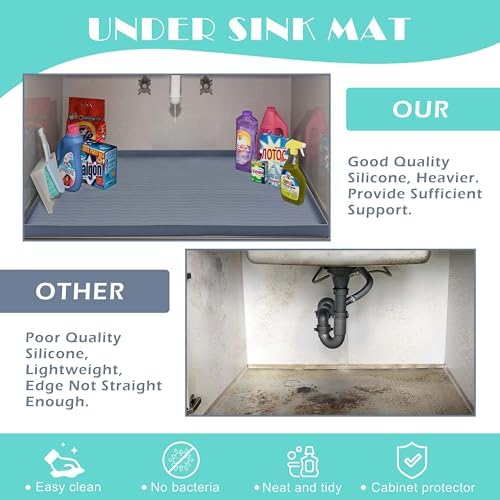 URMONA Waterproof Silicone Under Sink Mat 19'' x 19'' Shelf Liner for Kitchen and Bathroom, Cabinet and Counter Protector, Storage and Organizers, Litter Mat, Pet Cat Puppy Essentials(Green) - Image 5