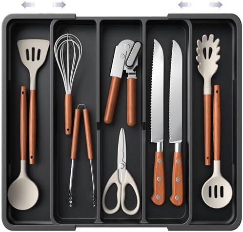 Aujen Silverware Drawer Organizer, Adjustable Utensil Cutlery Tray by AUJEN