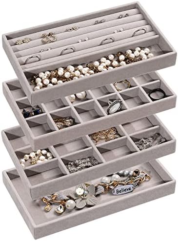 Frebeauty Jewelry Trays for Drawer,Set of 4 Jewelry Organizer and Storage by Frebeauty