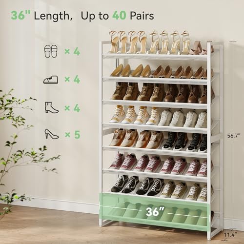 Nunsino Shoe Rack,8 Tier Metal Shoe Organizer,Max Holds 40 Pairs,Heavy Duty Shoes Shelf for Garage, Entryway, Closet,White - Image 3