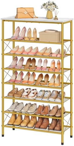 Tajsoon 8 Tier Shoe Rack Organizer for 28-32 Pairs of Shoes, White & Gold by Tajsoon