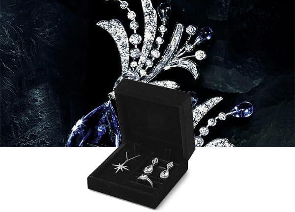 3 in 1 Velvet Jewelry Set Gift Box Earring Gift Box Ring Necklace Boxes Small Jewelry Storage Boxes for Travel Birthday Mother's Day Valentine's Day Gifts (Black)