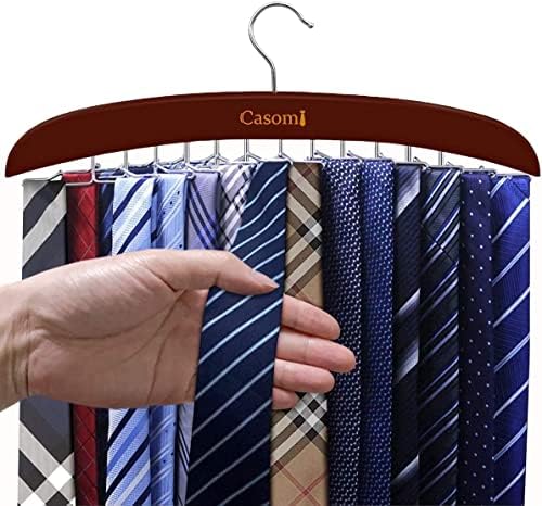 Tie Rack,24 Hook Tie Holder,360° Rotating,Foldable Metal Hooks,Tie Hanger Organizer for Closet Wooden Belt Storage Rack for Men Ties Belts Scarves Accessories(Red Brown) by Ytaolis