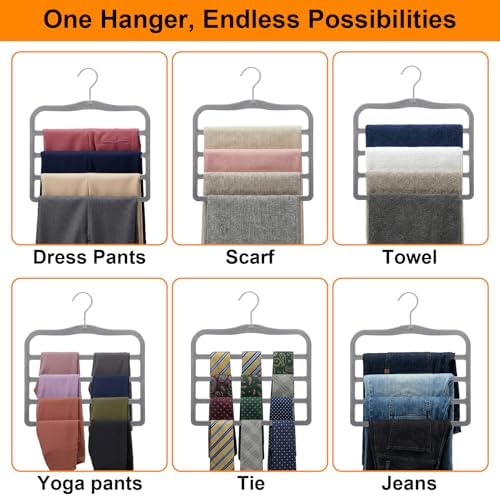 Velvet Pants Hangers Space Saving, 2-Pack Multi-Tier Closet Organizers,Grey - Image 6