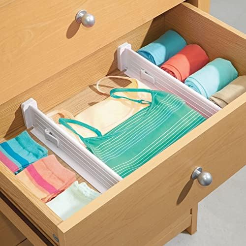 mDesign Expandable Dresser Drawer Divider with Foam Ends, Drawer Divider Locks in Place, Separators for Clothing and Accessories in Closet or Dresser Drawer, Ligne Collection, 4 Pack, White - Image 3