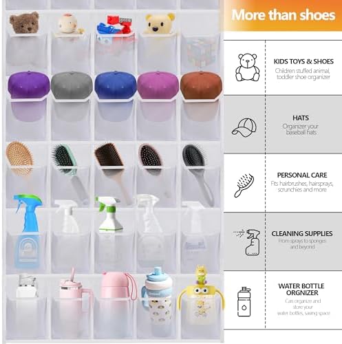 Over the Door Shoe Organizer, 40 Large Mesh Pockets Hanging Shoe Rack Organizer for Closet Behind The Door Storage Holder for Entryway Bedroom Dorm White - Image 5