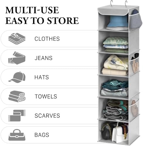 Simple Houseware 6 Shelf Hanging Closet Organizer, Gray - Image 5