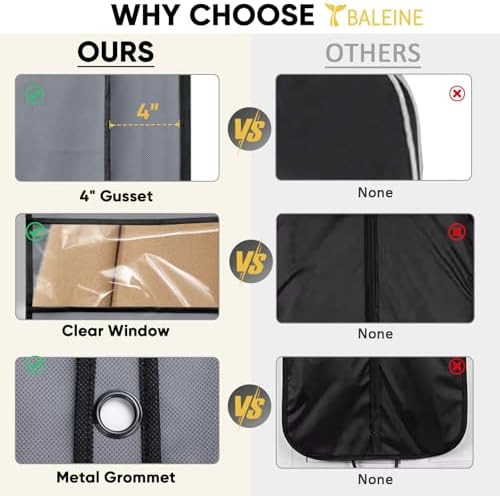 BALEINE 1PK Garment Bags for Hanging Clothes, 43" Suit Bag for Travel - Image 7