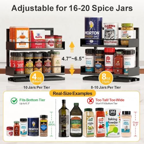 iSPECLE Vertical Spice Rack Pull Out - 1 Pack Rotate No-Drill Slide Out Spice Rack for Cabinet Swivel Easy Access Spices, Adjust Height for 4oz to 8oz Spice Jars Inside Kitchen Pantry Cabinet, Black - Image 4
