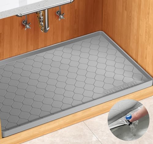 Winisok Waterproof Under Sink Mat 25" x 22", Silicone Mat, Light Gray by Winisok