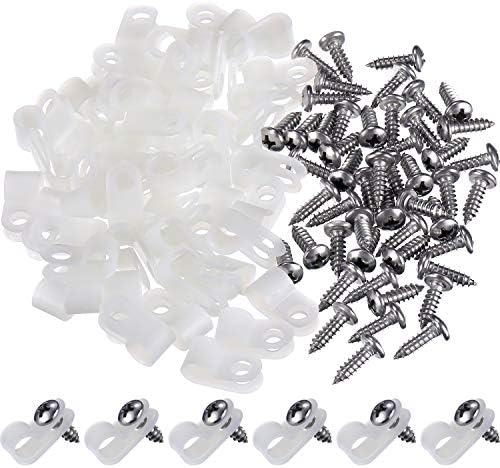 Hicarer 50 Pack R Type Cable Clip Wire Clamp with Screws, 1/4 Inch, White by Hicarer
