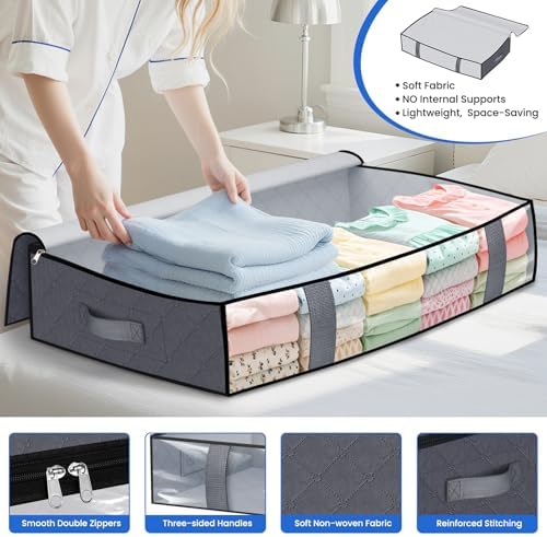 TasticTotes 6 Pack Under Bed Storage Containers, 90L Blanket Storage Bags - Image 3