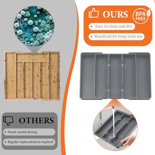 Large Expandable Silverware Drawer Organizer, Utensil Tray - Image 4