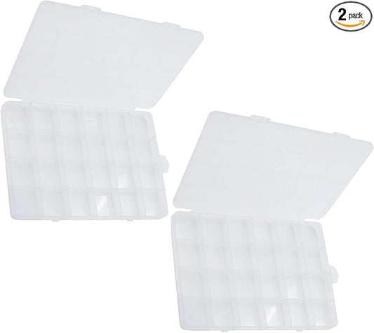 Yansanido 24 Grids Jewelry Organizer, 2 Pcs 7.5 In x 5.2 In Fixed Clear Plastic Storage Box Earring Tool Small Items Containers (2)