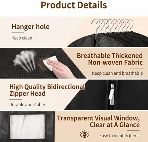 6 Packs Garment Bags for Hanging Clothes, 43" & 60" Suit Bags for Closet - Image 3