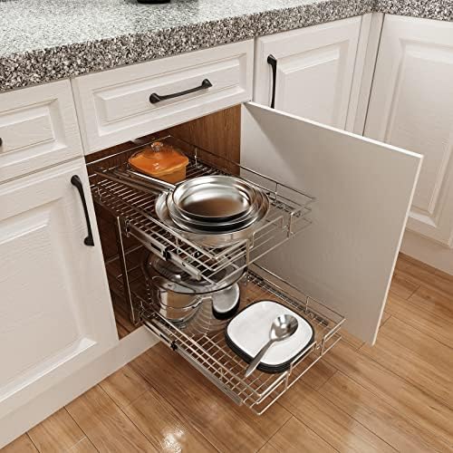 ROOMTEC Individual Pull Out Cabinet Organizer (17" W x 21" D), 2 Tier Spice Rack Organizer for Cabinet, Slide Out Drawer Pantry Shelf Organization and Storage for Kitchen Bathroom - Image 6