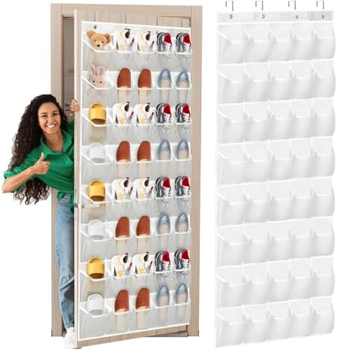 Over the Door Shoe Organizer, 40 Large Mesh Pockets Hanging Shoe Rack Organizer for Closet Behind The Door Storage Holder for Entryway Bedroom Dorm White by BiCINE