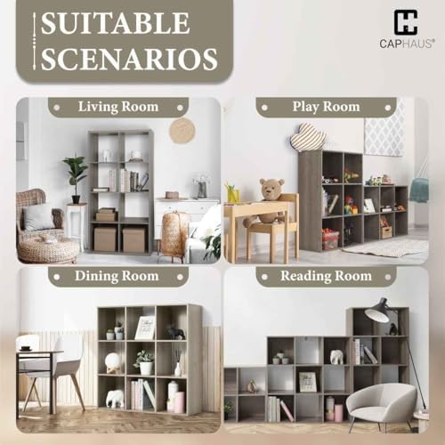 CAPHAUS Sturdy Room 11-Inch Cube Storage Organizer Shelf, with Thick Exterior Edge, Storage Shelf Divider w/Back, Bookcase, 9-Cube, Rustic Grey Oak - Image 6