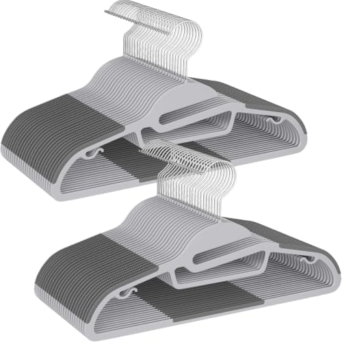 BAGAIL Plastic Hangers 100 Pack with Non-Slip Design,0.2 Inches Thick, 360°Swivel Hook Space Saving Organizer for Bedroom Closet,Shirts,Pants(Grey- S Shaped) by BAGAIL