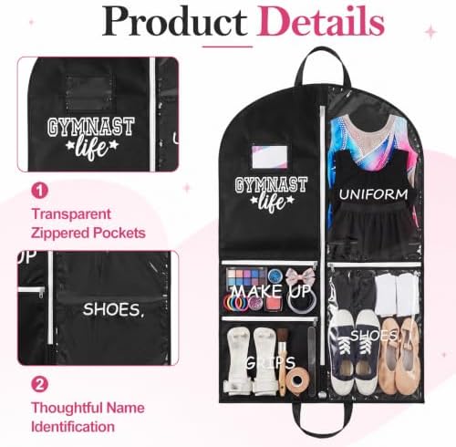 Blushtier 40" Cheer Uniform Garment Bag Gymnast, Black,White - Image 3