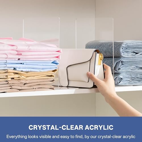 HBlife Acrylic Shelf Dividers for Closet Organization, 12 Pack Clear Sturdy Separate Closet Dividers for Shelves, Adjustable Purse Organizer for Sweater, Shirts, Handbags, Books in Bedroom and Kitchen - Image 2