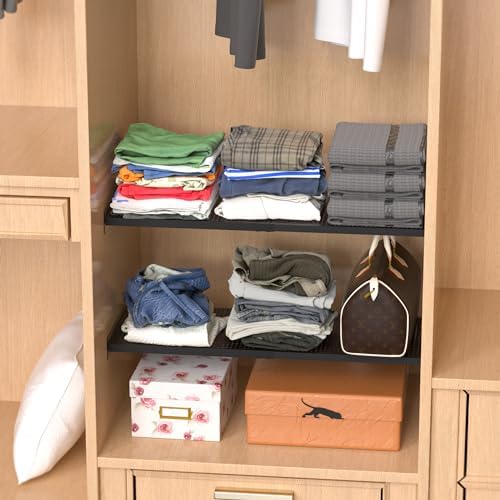 Closet Shelf Expandable-Large Metal Storage Rack DIY Divider Separator for Cabinet Wardrobe Cupboard Pantry Kitchen Bathroom (Perforated,Black, W: 11.81" x L: 17" to 31") - Image 2