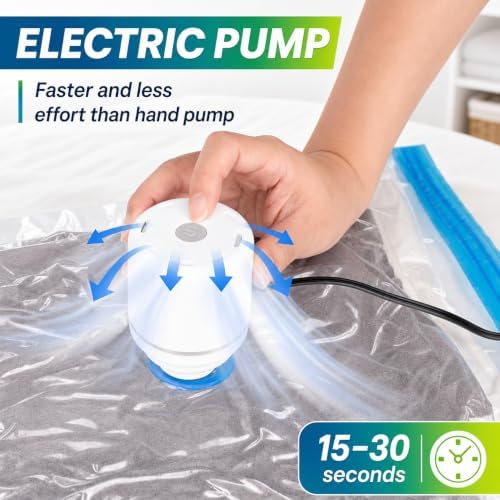 Vacuum Storage Bags,30Pack Vacuum Seal Bags with Electric Air Pump,Vacuumm Seal Bag for Clothing,Travel,Clothes,Comforters,Blankets,Pillows-6 Jumbo+6 Large+6 Medium+6 Small+6 Roll Up Space Saving Bag - Image 4
