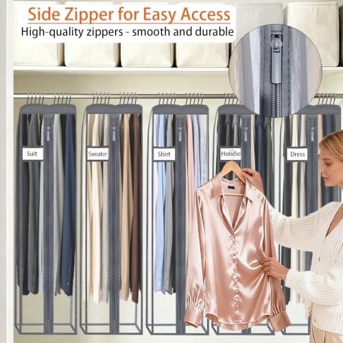 62" Clear Garment Bags for Hanging Clothes 10" Side Gusset, Suit Bags for Closet Storage, Suit Cover for Shirts Coats Dresses (24"X62"X10" 3Pack) - Image 4