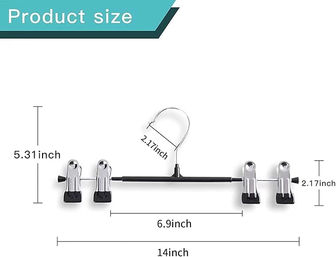 14Inch Black Pants Hangers with Clips 20 Pack Adjustable Skirt Hangers for Women Non-Slip Trousers,Shorts Hanger for Jeans Clothes Hangers for Pants Heavy Duty Space Saving
