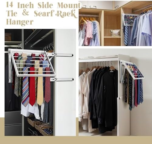 Blulu 13.8'' Sliding Tie Rack for Closet(Left Pull-Out), 60 Tie Pull Out Belt Hanger Wall Mounted Extending Metal Belt Organizer,Sliver - Image 5
