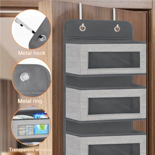 Over The Door Hanging Organizer Storage with 5 Large Pockets,Wall Mount Clear Windows and 2 Widened Metal Hooks for Pantry,Nursery,Diapers,Bathroom,Kitchen,Closet,Dorm - Image 6