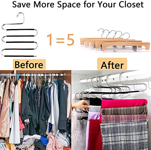 Pants Hangers Space Saving,2 Pack S-Type Non-Slip Stainless Steel Clothes Pants Hangers Closet Organizers and Storage, Closet Organizer Hanger Organizer for Scarf Jeans Trousers Towels Leggings - Image 2