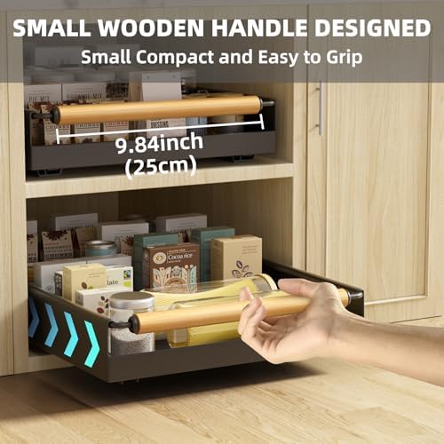 Pull Out Cabinet Organizer, 15.3'' Deep Expandable Slide Out Cabinet Organizer Fixed with Adhesive Nano Film, Slide Out Drawers Pull Out Tray for Cabinet in Kitchen, Pantry, Bathroom, Black - Image 3