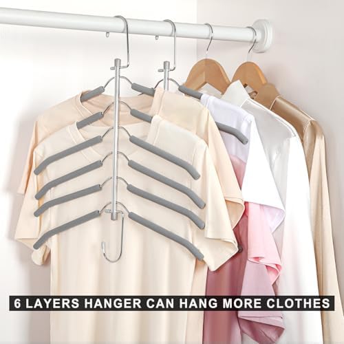 TOPIA HANGER Clothes Hanger Space Saving, 6 Tier Shirt Coat Hangers Space Saving No Bump Shoulder Hangers with No Slip Foam Padded Closet Organizers and Storage for Men and Women 2 Pack CT87G - Image 4