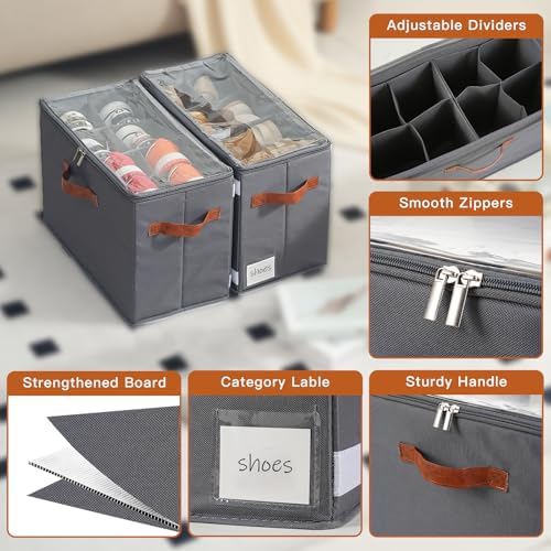 Shoe Organizer for Closet, Fits 16 Pairs, Gray, 2 Pack - Image 5
