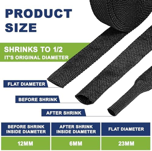 2:1 Heat Shrink Wire Loom Braided Cable Sleeves,Heat Resistant Fabric Woven Shrink Tubing Wiring Harness for Protection Automotive,Harness Cable,Cable Management (1/2"-25ft) - Image 3