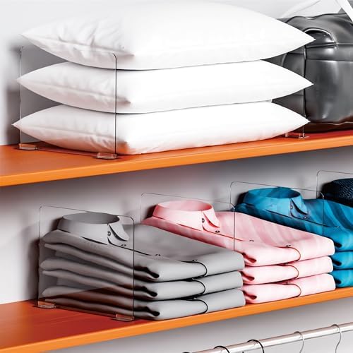 Yieach 8 Pack Acrylic Shelf Dividers for Closet Organization - Suitable for All Cupboard,Wood Shelves -Clear Closet Dividers for T Shirt,Towel,Bag,Purse Dividers,Handbag Organizer,Sweater Organizer - Image 4