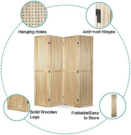 Babion 4 Panel Pegboard Display, Peg Board Room Divider Freestanding Folding Privacy Screens Display Stand for Craft Shows (Natural) - Image 5