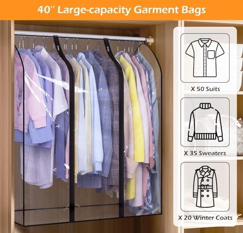MISSLO 40" Hanging Garment Bags for Closet Storage Clear Garment Rack Cover Bottom Enclosed Cloth Cover Hanging Clothes Storage Bag Waterproof Clothes Protector for Suits, Coats, Sweaters, Shirts - Image 3