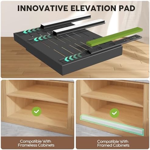 Seinloes 2 Pack Pull Out Cabinet Organizers 21" Deep With Raising Pad for Framed Cabinets, Expandable Width (15.2"-26.3") Slide Out Drawers Upgrade 3 Slide Rails, Roll Out Shelves Adhesive, Black - Image 2