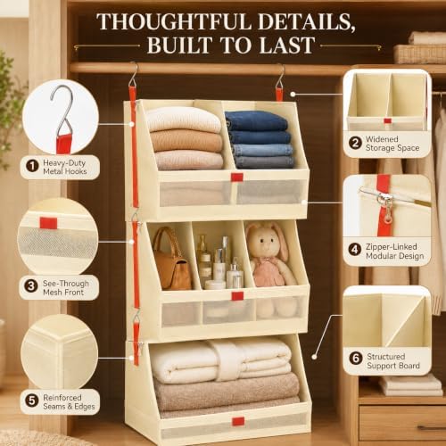 Hanging Closet Clothes Organizers and Storage Detachable 3 Tier Wider - Image 5